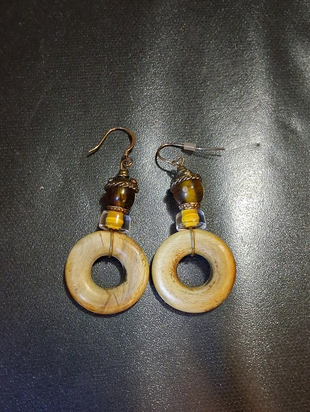 Handcrafted Vintage Brown and Amber Donut Drop Earrings